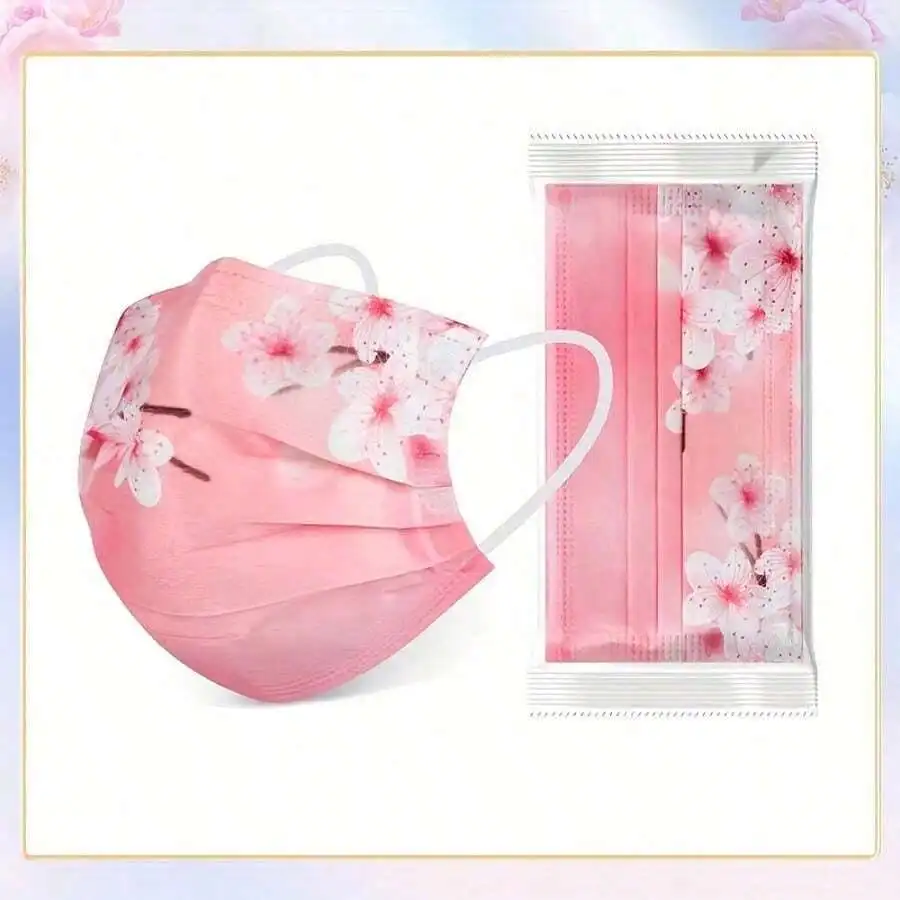 10pcs Floral Sakura Print 3-Pl - đánh giá và giá Disposable Mask Blue